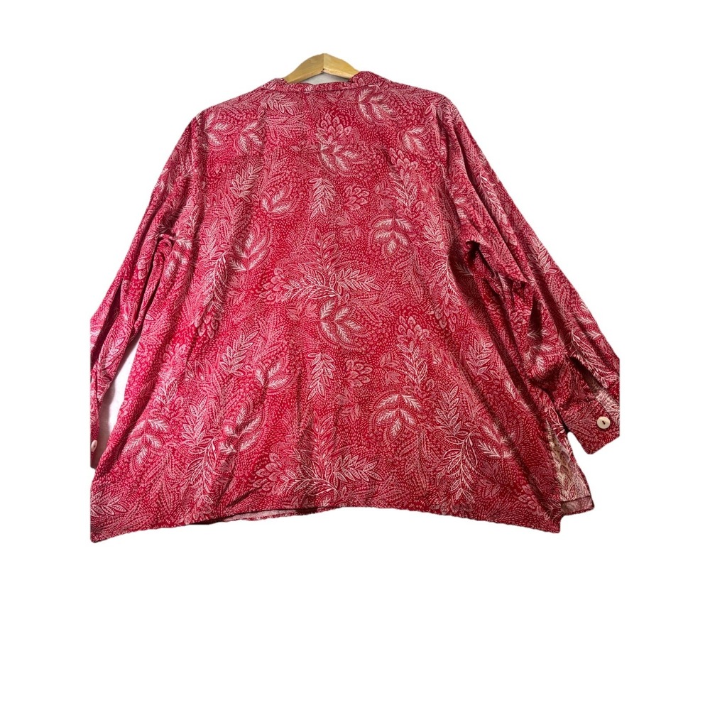 Foxcroft Women's 22 Button Up Red Floral Print Blouse L/SL Contrasting Cuffs - Picture 10 of 14
